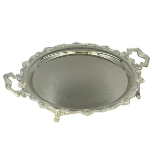 سینی مدل پایه دار برنجی با آبکاری نقره کد 8-2
