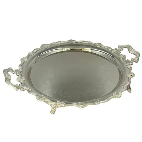 سینی مدل پایه دار برنجی با آبکاری نقره کد 8-2